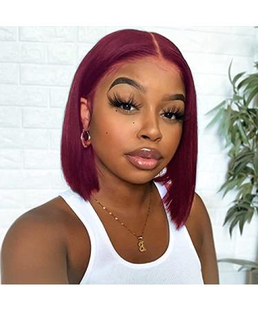 Burgundy Closure Wigs Human Hair Straight Short Bob Wig For Women 99J Lace Front Wigs Human Hair Brazilian 4X4 Lace Wig Pre Plucked With Baby Hair YMSGIRL(10Inch) 4*4 Lace Bob Wig 10 Inch