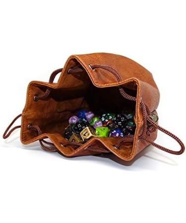 Raven Design Brown Leather Dice Bag - Large Lite Bag for 400 Polyhedral Dice - Stands Up, Faux Leather Exterior - Buy Online on GoSupps.com