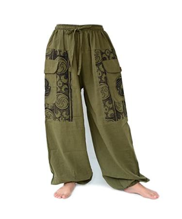 Siamrose Harem Pants Yoga Pants Men Women Casual Lounge Pants 2 Big Pockets Green