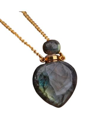 Women Heart Stone Essential Oil Pendant Necklace Roses Amethysts Quartz Perfume Bottle Necklace Jewelry Gift Labradorite Gold