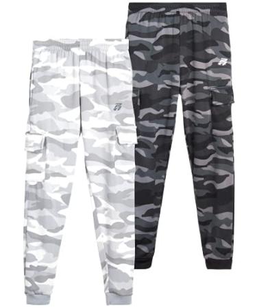 Pro Athlete Boys Active Sweatpants  2 Pack Basic Performance Fleece Jogger Pants (8-16) Black/White Camo 8