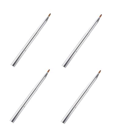 minkissy 4pcs Double Ended Lipstick Brush Lip Retractable Makeup Brush Double Head Lipstick Brush Lip Brush Makeup Accessory Makeup Eyeshadow Aluminum Alloy Lip Line Miss Smudge Brush