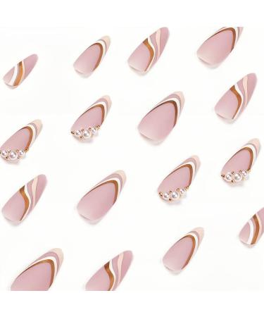 MURISE 24pcs Medium French Pink Press on Nails with Swirl and Pearls | Almond False Nails for Women and Girls - Buy Online on GoSupps.com