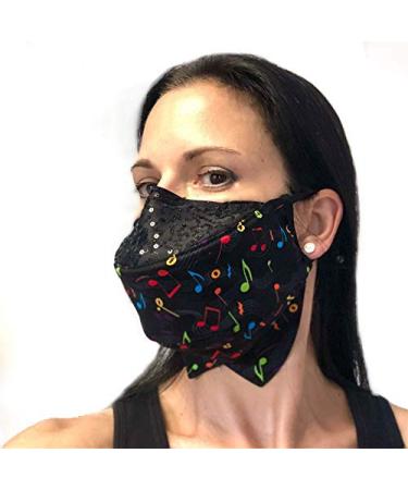 Singer's Mask (Black with Multi-color Music Notes)