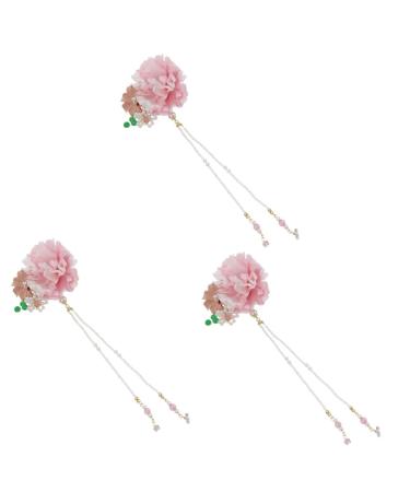 FRCOLOR Pearl Hair Clips peony silk flower hair wedding hair clips tassel hair Japanese Kimono Hair Pin rhinestone fringe Bridal Hair Clips polyester crystal bridesmaid Pearl Tassel