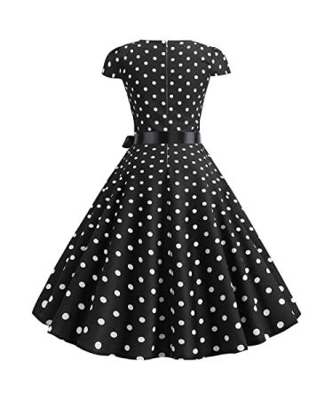 YOUMETO Short Sleeve Formal Dresses for Women Polka Dot Prom Dresses 2023 Sexy Dresses Club Dress Summer Dress Black Medium