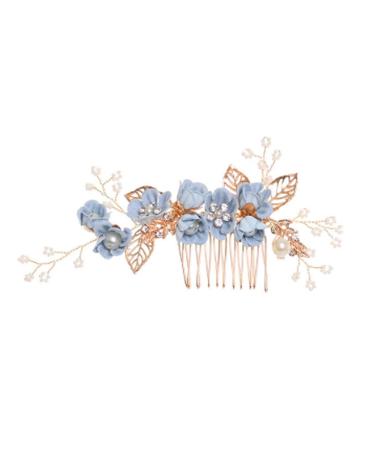 FOMIYES Bride Wedding Hair Accessories Pearl Flower Hair Comb Rhinestone Bridal Hair Piece Wedding Headpiece for Women and Girls Blue