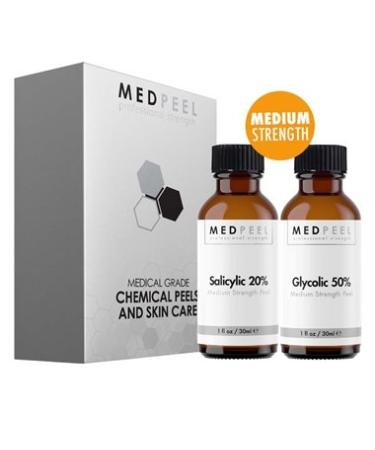 MedPeel Alpha & Beta Hydroxy Acid Peel Kit - 20% Salicylic & 50% Glycolic | Medium Strength Chemical Peels for Glowing Skin | 4 Peels Prep & Neutralizer Included - 1oz/30ml - Buy Online on GoSupps.com
