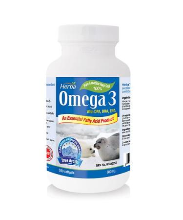 Herba Seal Oil Omega 3 Supplements 300 Softgels | Source of Essential Omega 3 Fatty Acid | Harp Seal Oil | Source of EPA DHA and DPA | Made in Canada