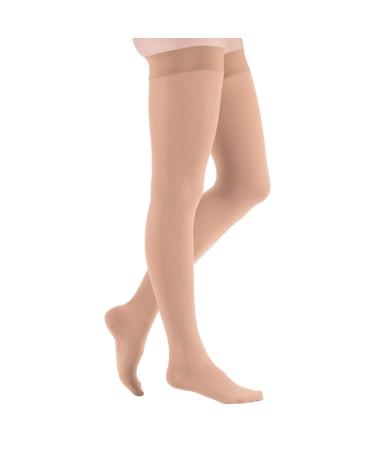 MEDI compression stockings mediven comfort - AG thigh highs / KKL1 / II/caramel/closed toe/normal/multifunctional adhesive band