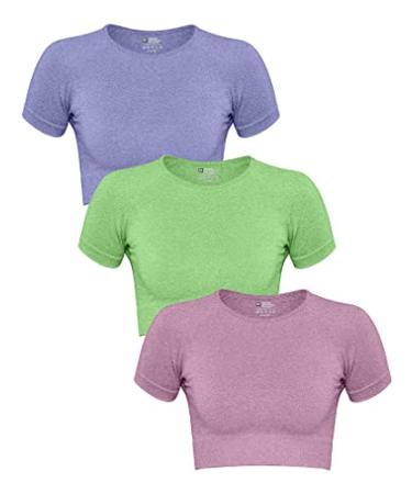 OQQ Women 3 Piece Yoga Crop Tank Top Paded Sports Bra Fitness Running Cami Workout Shirts Bluegrey Green Purple Small