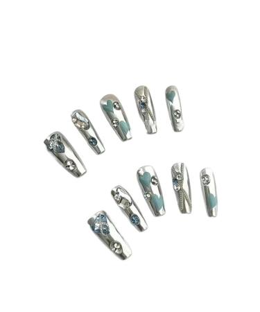 Temperament manicure handmade T-shaped manicure irregular finished nail patch silver armor(M)