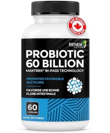 Renew Actives Probiotic Supplement for Digestive Health 60 Billion CFU per 2 Capsules - Advanced Formula with Prebiotic Benefits - Supports Gut Flora Balance & Wellness - Made in Canada - 60 Capsules - Buy Online on GoSupps.com