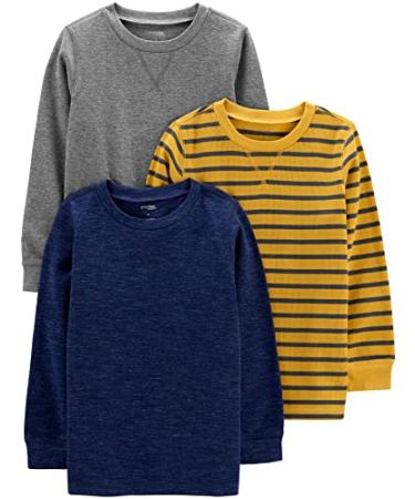 Simple Joys by Carter's Boys' Thermal Long-Sleeve Shirts, Pack of 3 5T Grey/Yellow/Navy, Stripe