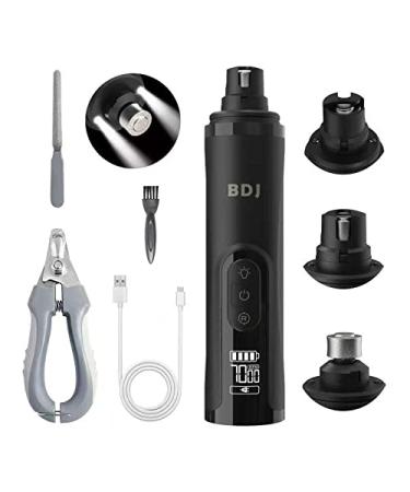 BDJ Dog Nail Grinder with 2 LED Lights Upgraded 3-Speed Electric Recharge Pet Nail Trimmer with Clippers & Files Powerful Painless Paws Grooming & Smoothing for Small Medium Large Dogs & Cats Black