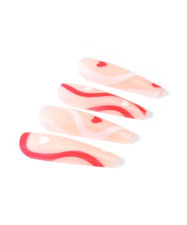 Brishow Valentine's Day Artificial Nails - Red Heart Ballerina Press-On Acrylics 24 Long Stick-On Nails for Women & Girls - Buy Online on GoSupps.com