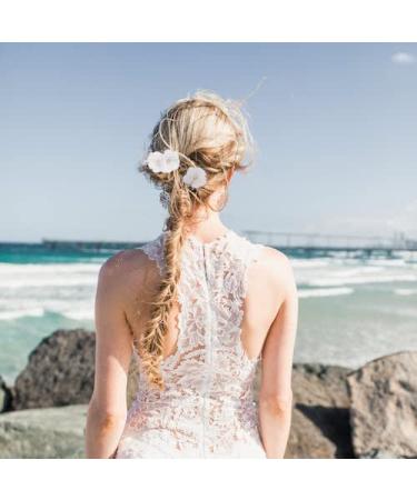 2pcs White Flower Hair Clip with Pearl Wedding Hair Comb - Bridal Hair Accessory for Bride, Bridesmaid, Women, Mother, Girl - Valentine's Day Gift - Buy Online on GoSupps.com