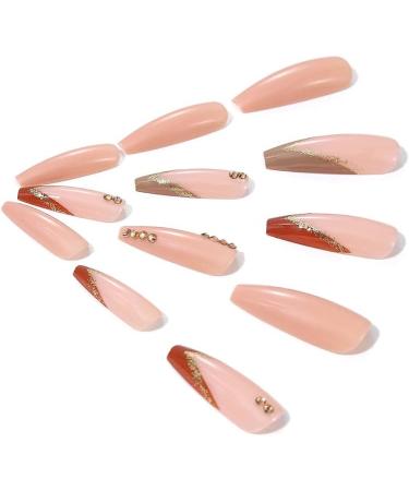 Coffin False Nails Press on Nails French Long Fake Nails Ballerina Acrylic Stick on Nails 24pcs for Women and Girls (Color : Pink Size : J) - Buy Online on GoSupps.com