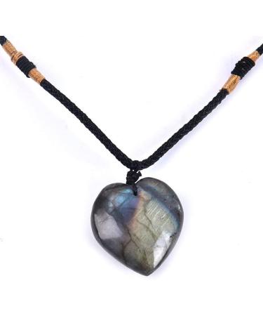 Natural Crystal Rough 1Pcs Natural Labradorite Moonstone Love Heart Shape Crafts Pendant Jewelry Necklace Adjustable - Buy Online on GoSupps.com