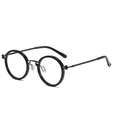 Vevesmundo round reading glasses Blue light filter retro vintage metal nerd glasses men women reading help visual aid blue light filter glasses - 1 piece black 0.0 x