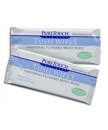 PureTouch Tush Wipes for adults Individual Flushable Moist Wipes BULK 350 Single-Use-Packets
