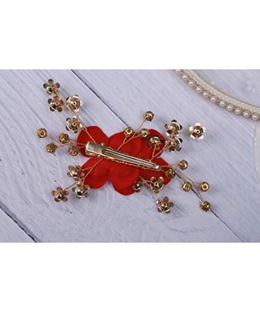 Sither Red Bridal Floral Hair Comb - Wedding Hair Accessories for Bride | Headpiece for Wedding Party, Prom - Gift for Women - Buy Online on GoSupps.com