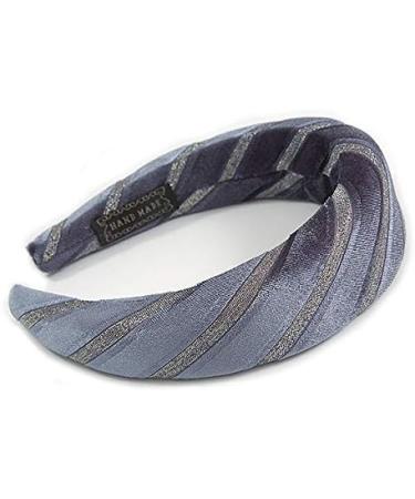 Retro Thicken Padded Velvet Glitter Stripes Wide Chunky Hair Band/HeadBand/Alice Band in Blue Grey - Buy Online on GoSupps.com