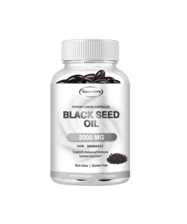 Black Seed Oil 2000mg (120 Capsules) 100% Pure Cold Pressed for Hair, Skin & Nail Health, Immune Support