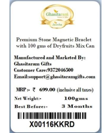 Ghasitaram Gifts Rakhi for Brother Rakhis Online- Premium Stone Magnetic Braclet with 100 GMS of Dryfruits Mix Can Rakhi Set with 100 gms of Dryfruits Mix Can - Buy Online on GoSupps.com