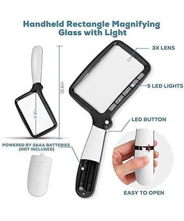 Folding Handheld Magnifying Glasses with Light 3X Large Rectangle Reading Magnifier with 10 LEDs for Seniors with Macular Degeneration Newspaper Books Small Print for Low Visions (Black & White) - Buy Online on GoSupps.com