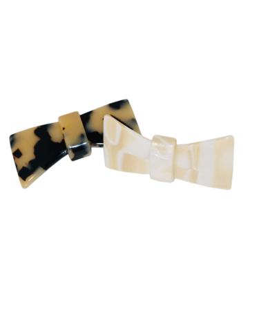 French Amie Classy Bow Cream Ivory & White Tokyo Handmade Celluloid Acetate Hair Clip Barrettes - Set of 2 - Buy Online on GoSupps.com