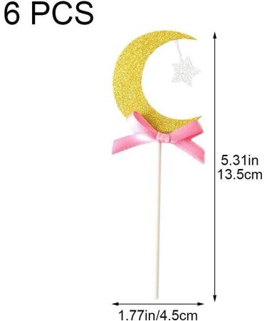 6pcs Crescent Moon Glitter Cupcake Toppers - Cake Decorations - Party Decor Celebration Ramadan Eid Cake Decorations - Buy Online on GoSupps.com
