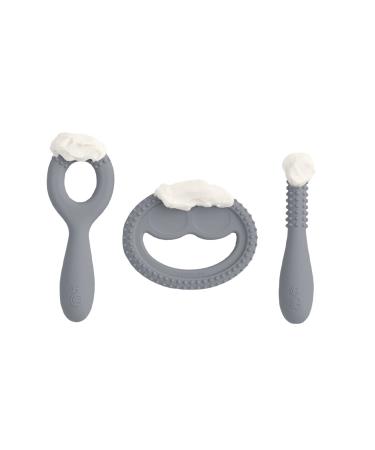 ezpz Oral Development Tools 3 Pack in Gray - Non-Slip Loop Smile and Stick 100% Silicone - Encourages Speech Sound - Sensory Bumps - Dishwasher Safe - Ages 3 Months - Buy Online on GoSupps.com