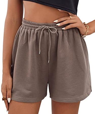 EFAN Womens Sweat Shorts Summer Casual Comfy High Waisted Lounge Shorts Drawstring Cotton Shorts with Pockets 2023 02_coffee Small