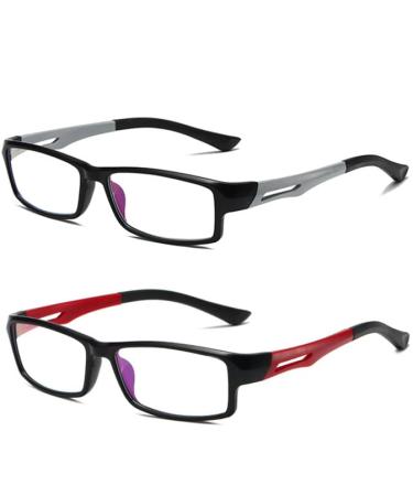 Eyglajdd TR90 Reading Glasses for Women Men 2 Pack Blue Light Blocking Glasses Gray-Red Gray-red 2.0 x