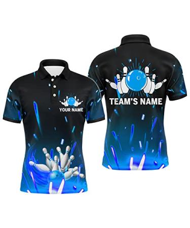 Personalized Blue Bowling Shirt for Men & Women, Flame Bowling Jersey for Team Short Sleeve Polo & Quarter-Zip Shirt NBP46 Men Polo