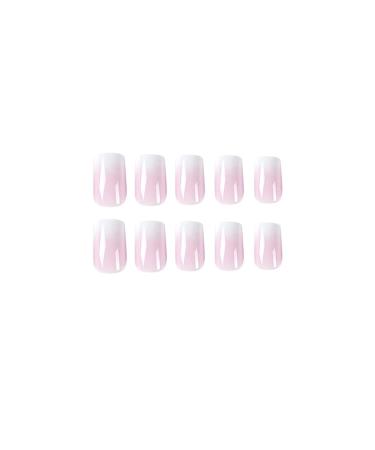 24PCS Square Pink White Gradient Press On False Nails - Glossy White French Acrylic Designs for Women and Girls - Buy Online on GoSupps.com
