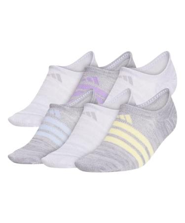 adidas Women's Superlite Ii 6-Pack Super No Show Medium Clear Grey/Almost Yellow/Blue Dawn