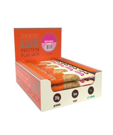 Lux Protein Flapjack Bars - Birthday Cake (12x75g) - High Protein High Fibre Low Sugar Snack for Muscle Building & Repair. Birthday Cake 12
