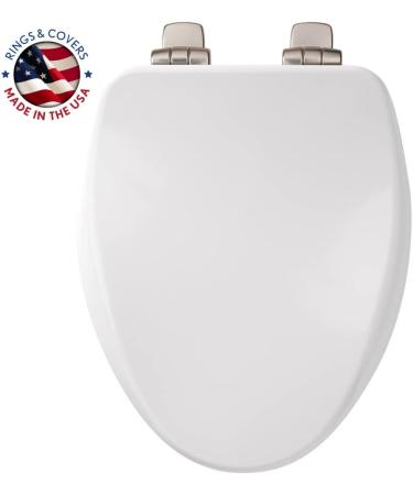 Bemis 19170NSLA 000 Alesio Toilet Seat with Brushed Nickel Hinges will Slow Close  Never Loosen and Provide the Perfect Fit  ELONGATED  High Density Enameled Wood  White 1 Pack Elongated Brushed Nickel Hinge White - Buy Online on GoSupps.com