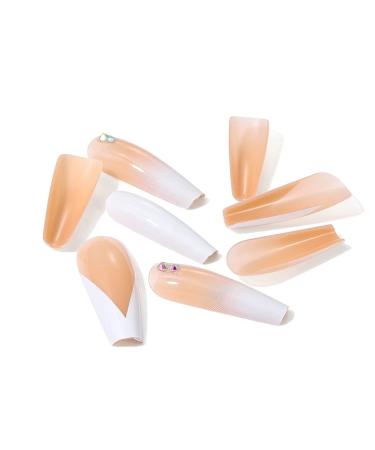 Handcess White Gradient Coffin French False Nails | Shiny Long Press-On Ballerina Acrylic Nails - 24PCS for Women & Girls - Buy Online on GoSupps.com