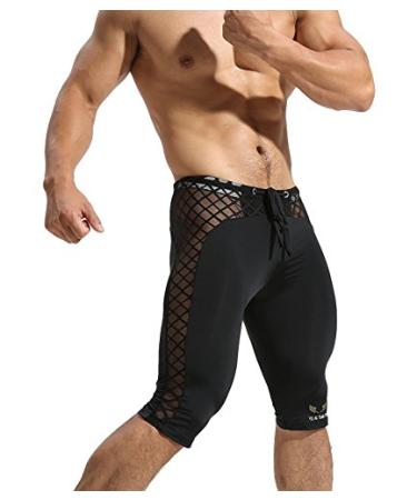 MIZOK Men's Soft Mesh Cool Dry Compression Yoga Workout Tight Shorts Black Medium