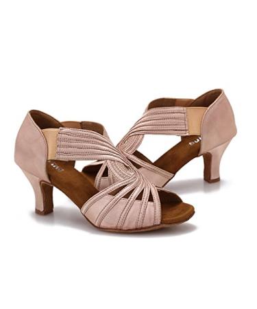 Ballroom Dance Shoes Women Latin Salsa Practice Dancer Shoes 2.5'' Heels YT02 9.5 Nude