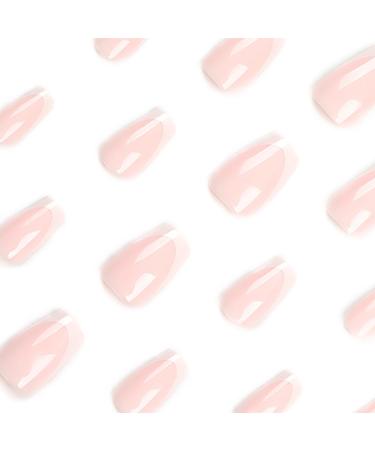 Medium Press on Nails - 24 Pcs Square False Nails with Glossy White French Tips | Stick on Acrylic Nail Designs for Women - International Shipping Available - Buy Online on GoSupps.com