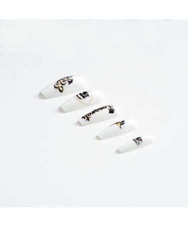 Graduation Prom Nail Set | 24 Long Coffin Fake Nails | Acrylic Glossy Finish | Full Cover False Nails for Women and Girls - White and Black - Buy Online on GoSupps.com
