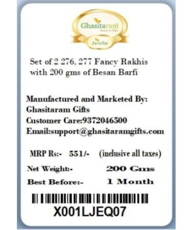 Ghasitaram Gifts Rakhi for Brother Rakhis Online - Set of 2 276 277 Fancy Rakhis with 200 GMS of Besan Barfi - Buy Online on GoSupps.com