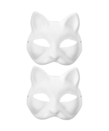 Abaodam 2 pieces of Japanese Kitsune fox masks white cat masks made of paper Unpainted blank diy-fuchs animal masks half-face cosplay masks cat-animal sophisticated costume for