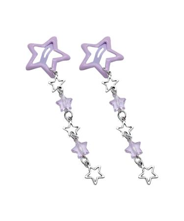xbiez 2pcs Trendy Alloy Hair Clip Unique Style with Pink Star Beaded Pendant for Women and Children Purple