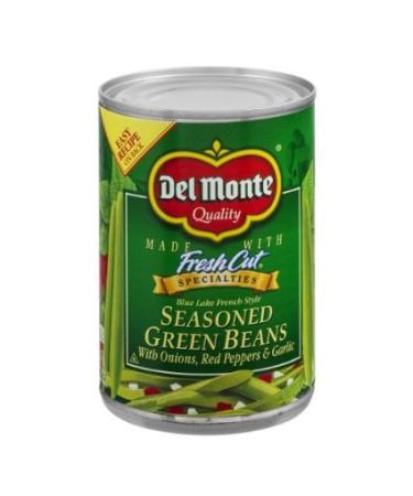 Del Monte French Style Seasoned Green Beans with Onions, Red Pepper & Garlic 14.5oz Can (Pack of 6)