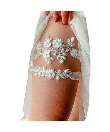 JWICOS 2Pcs Bride Wedding Lace Garters White Bridal Garter Brides Floral Leg Band Bridal Accessories for Bride and Women